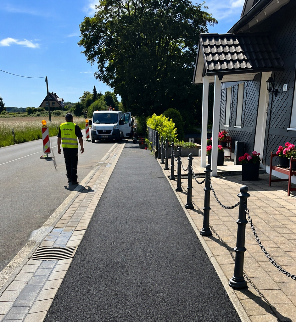 Asphalt- und Straßenbauarbeiten auf einer Verkehrsfläche