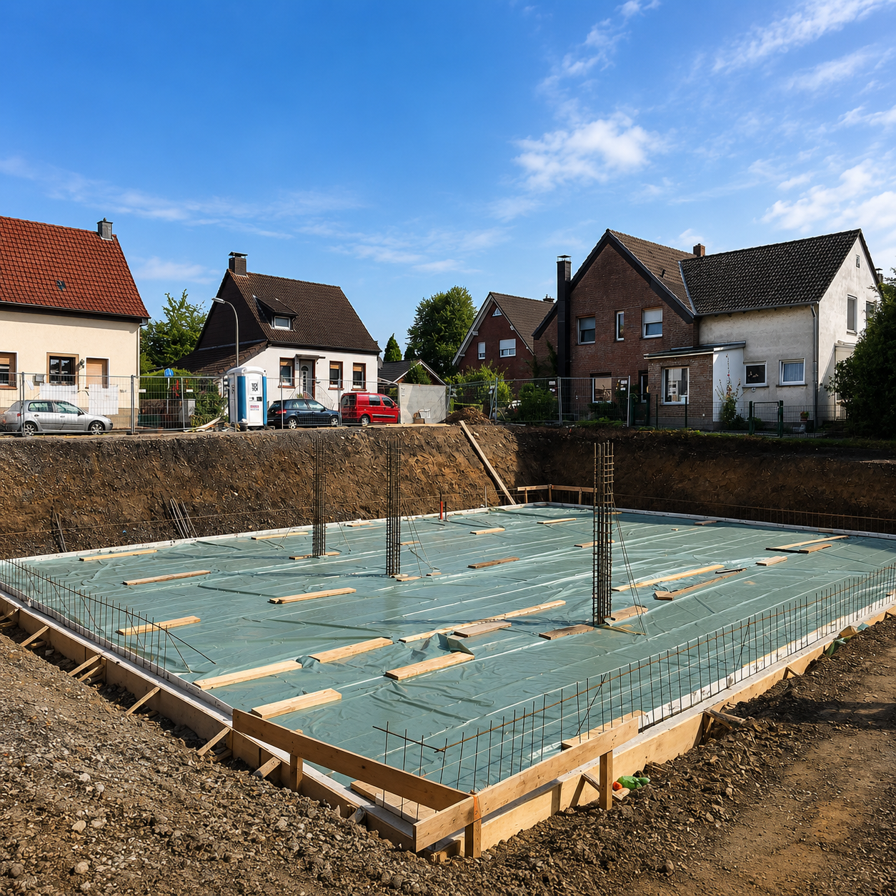 Betonierte Fundamentwände einer Bodenplatte